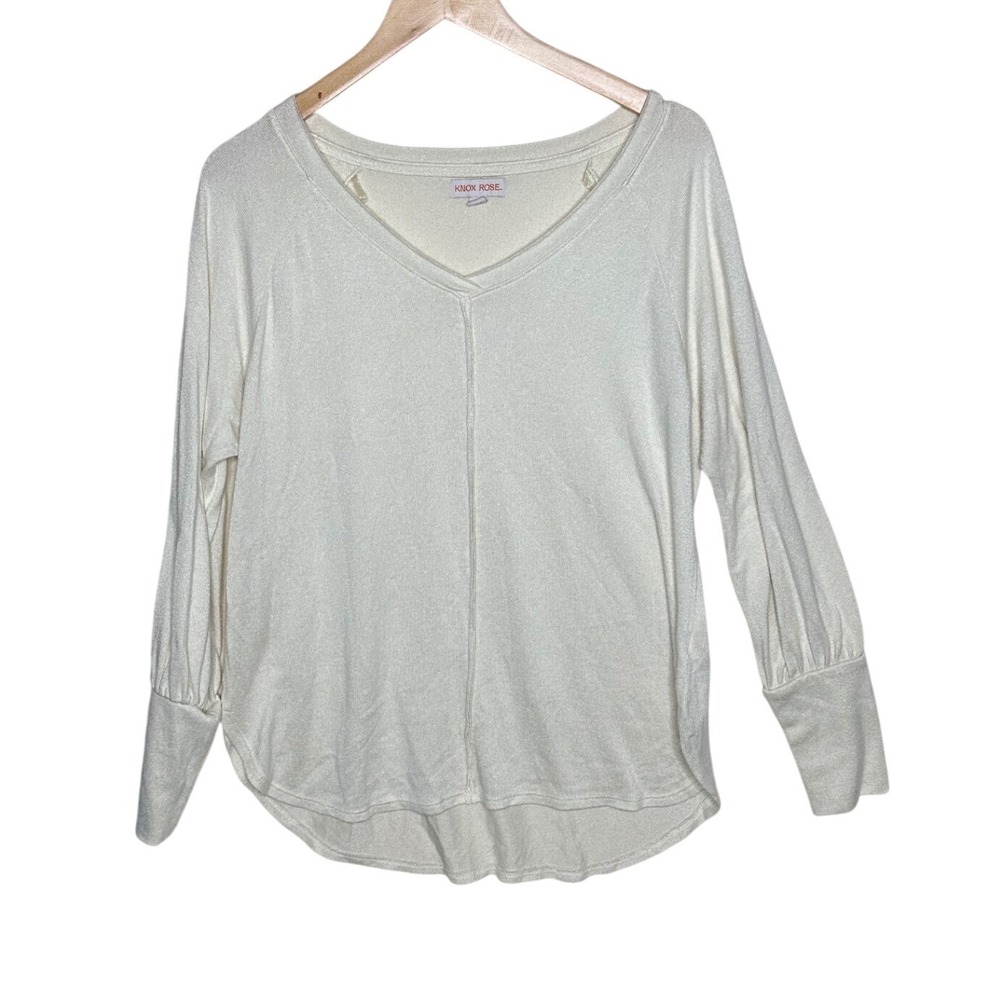 Knox Rose Women's V-neck Lightweight Long Sleeve Pullover Top size Medium White